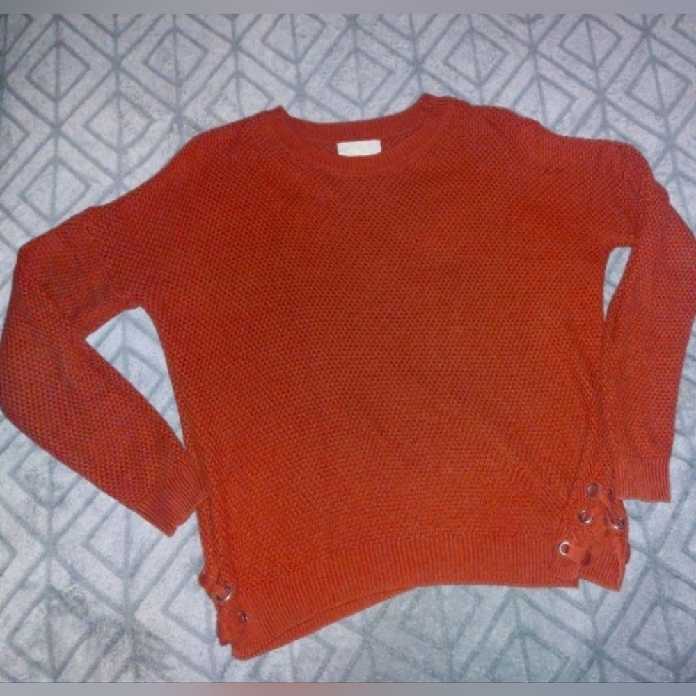 Pink Republic Women's Orange Sweater with Lace Accents Size:L
